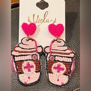 Doctor/Medical Theme Pink Frape Bead Earrings-Christmas!